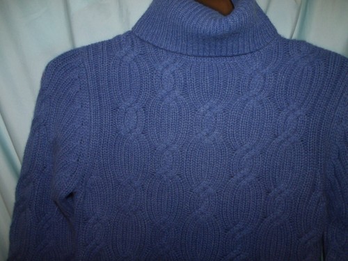 NWT Pure Cashmere Turtleneck LS Sweater Cable Knit Solid Blue Women's S - Picture 2 of 11