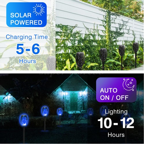 12x Flickering LED Solar Flame Torch Light Outdoor Garden Yard Pathway Lamp Blue - Picture 13 of 17