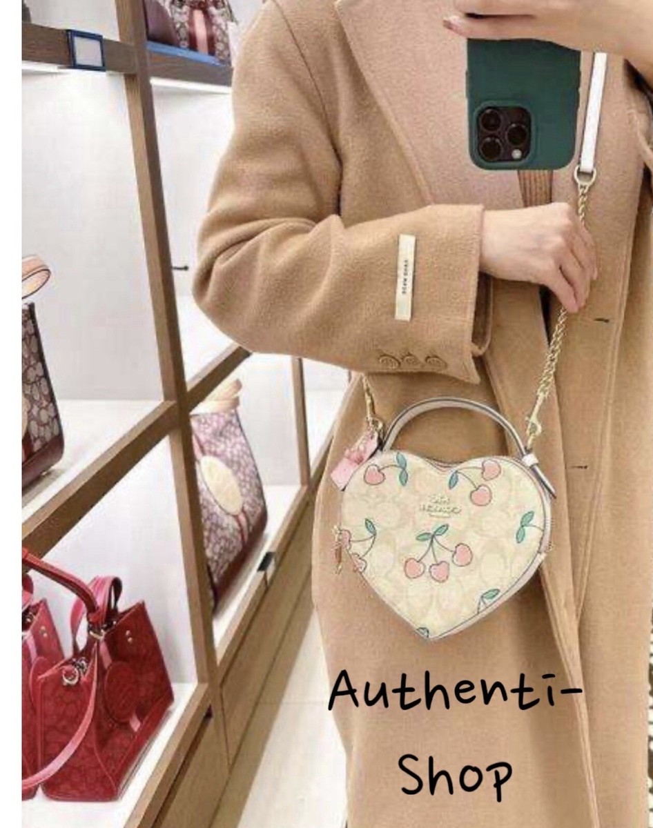 【 COACH 】Heart Bag Coach Heart Crossbody Bag in Signature Canvas with Heart