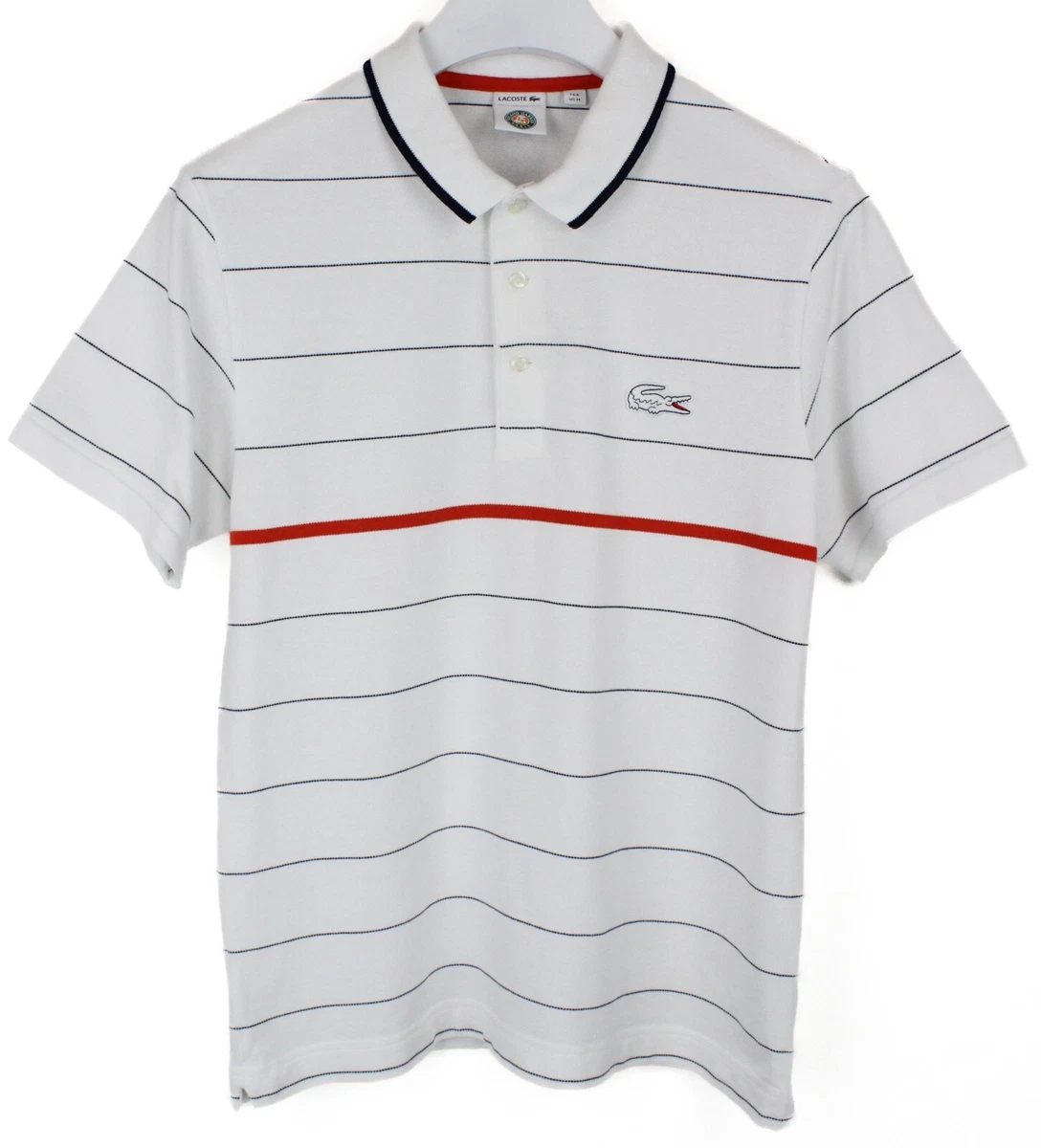 LACOSTE x Roland Garros T Shirt Men s MEDIUM Short Sleeve Stripe Polo