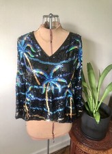 Vintage Glam Beach Sequin Palm Tree Top