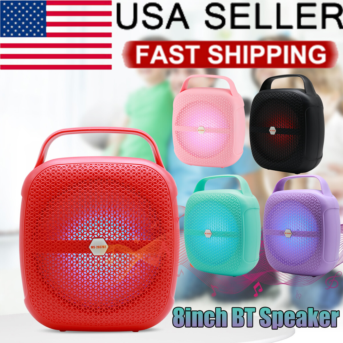 Portable 20W Bluetooth Speaker with LED Lights and Bass for Teens