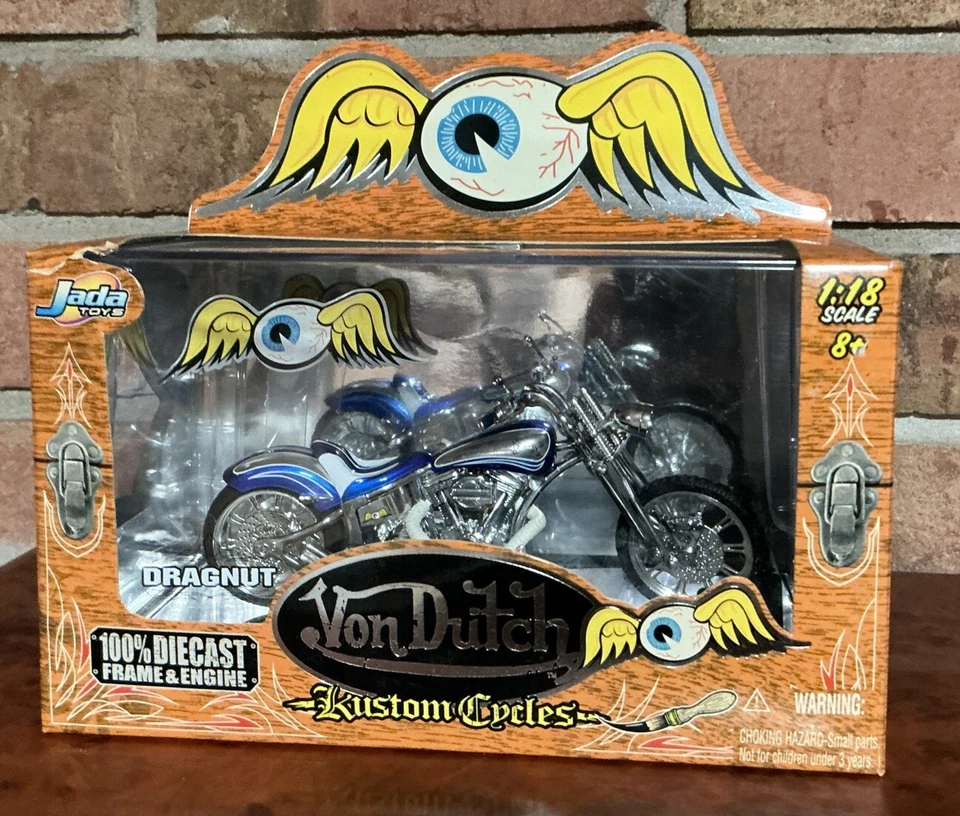 Jada Toys Von Dutch Kustom Cycles  1:18 DRAGNUT  BLUE & White 100% DIE-CAST - Image 3 of 4