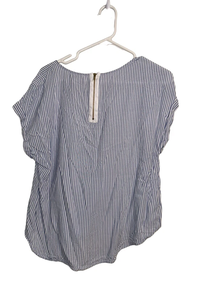 Top Oliva y Roble Manga Corta Cremallera Trasera Talla Grande Azul Blanco Rayas Foto 2 de 4