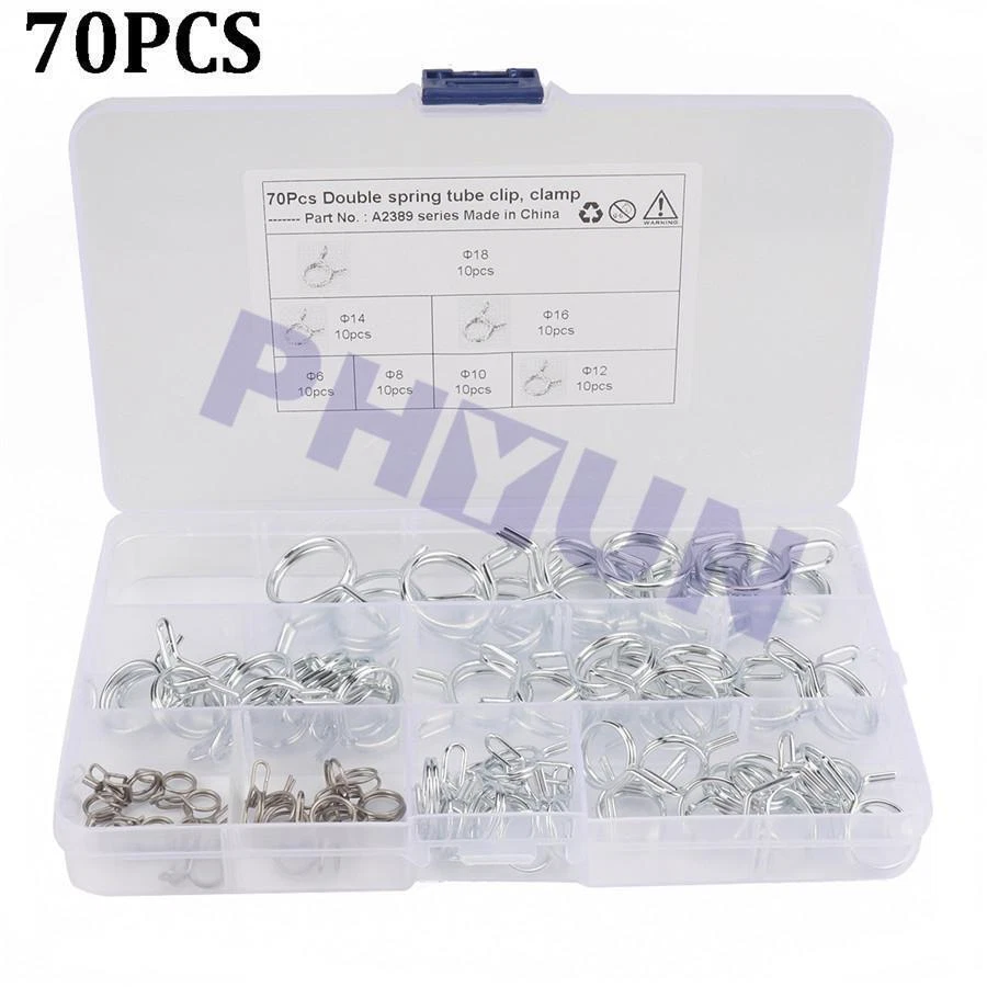 Abrazadera de resorte de tubo de manguera de línea de combustible de aceite de doble anillo de acero inoxidable 70x para automóvil motocicleta Foto 2 de 4