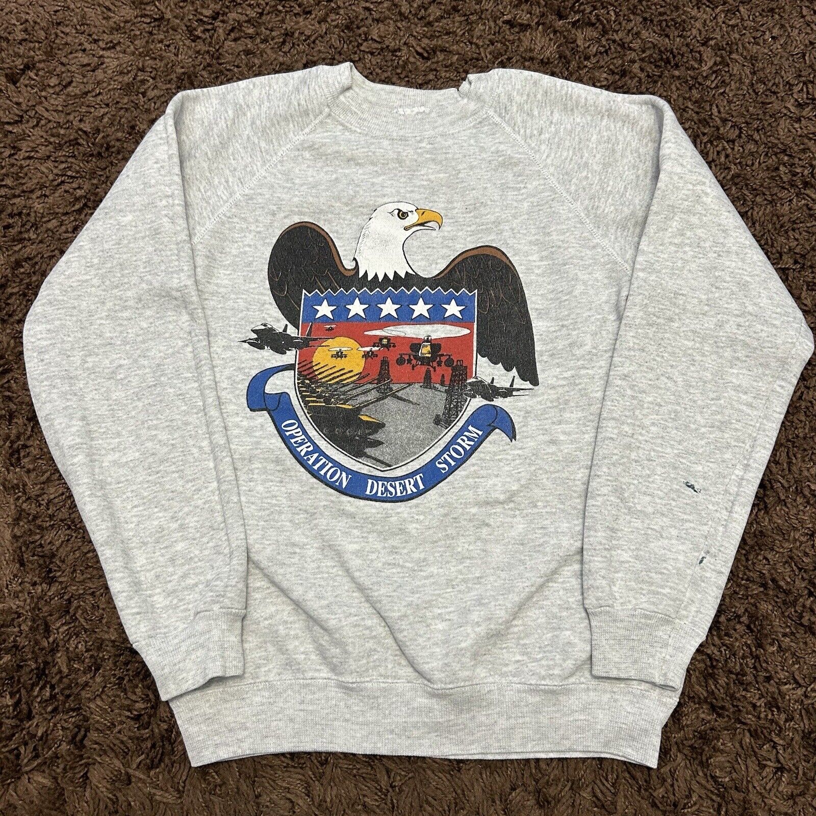 Vintage 1980s Operation Desert Storm Gray Crewneck Sweatshirt Size Small Rare