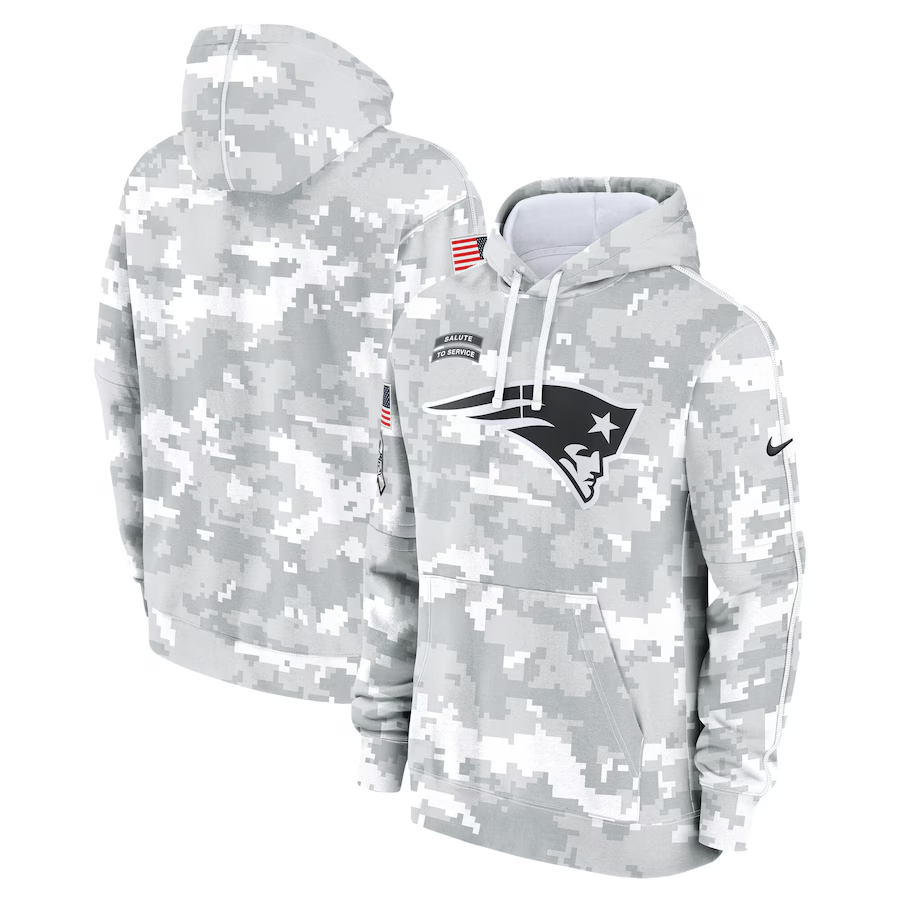 New England Patriots 2024 Salute  Service Club Fleece Pullover Hoodie ArcticCamo