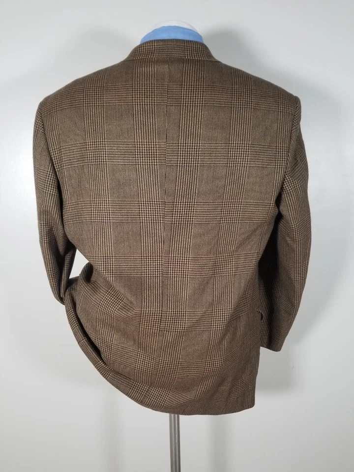 Vtg Valentino Wool Cashmere Gold Black Glen Plaid Tweed Jacket Sport Coat 42R 52 - Image 3 of 4