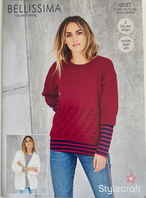 Damen Strickjacke mit diagonalem Spitzeneinsatz + Pullover STRICKMUSTER Stylecraft 9587