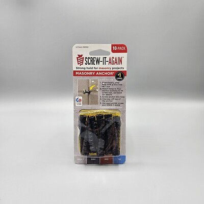 Screw It Again Masonry Anchor 10PK Strong Hold For Concrete, Brick, Tile, Block.