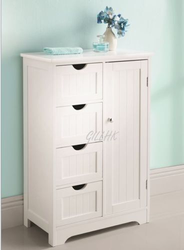 A Brand New White Wood Free standing 1 Door 4 Drawer Bathroom Furniture Cabinet - Picture 1 of 1