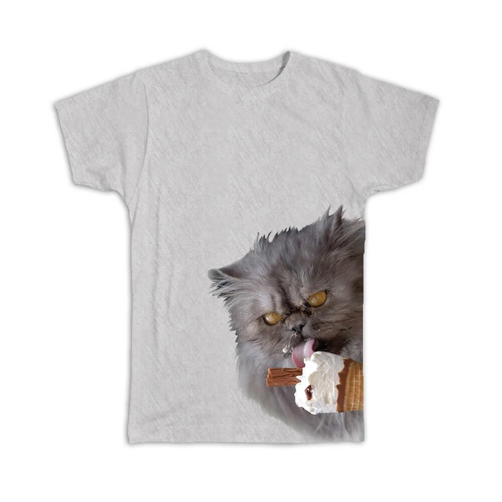 Gift T Shirt Cat Licking Ice Cream Funny Cute Pet Persian