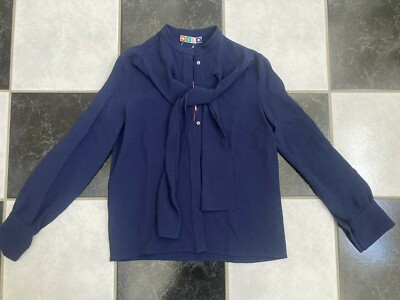 NWT 100% AUTH MSGM Tie Front Navy Blue Long Sleeve Camicia Shirt Sz 42