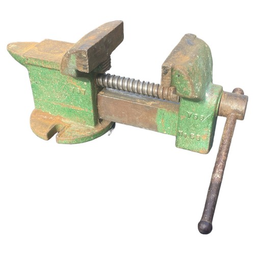 Vintage No 55 Cast Iron Green 3.5” Bench Vise Swivel Base Mini Anvil Top - Picture 3 of 10