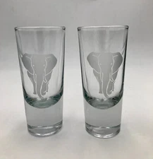  Crisa Double Shot Glasses Frosted Elephant Design Vintage Set of 2 Numbered