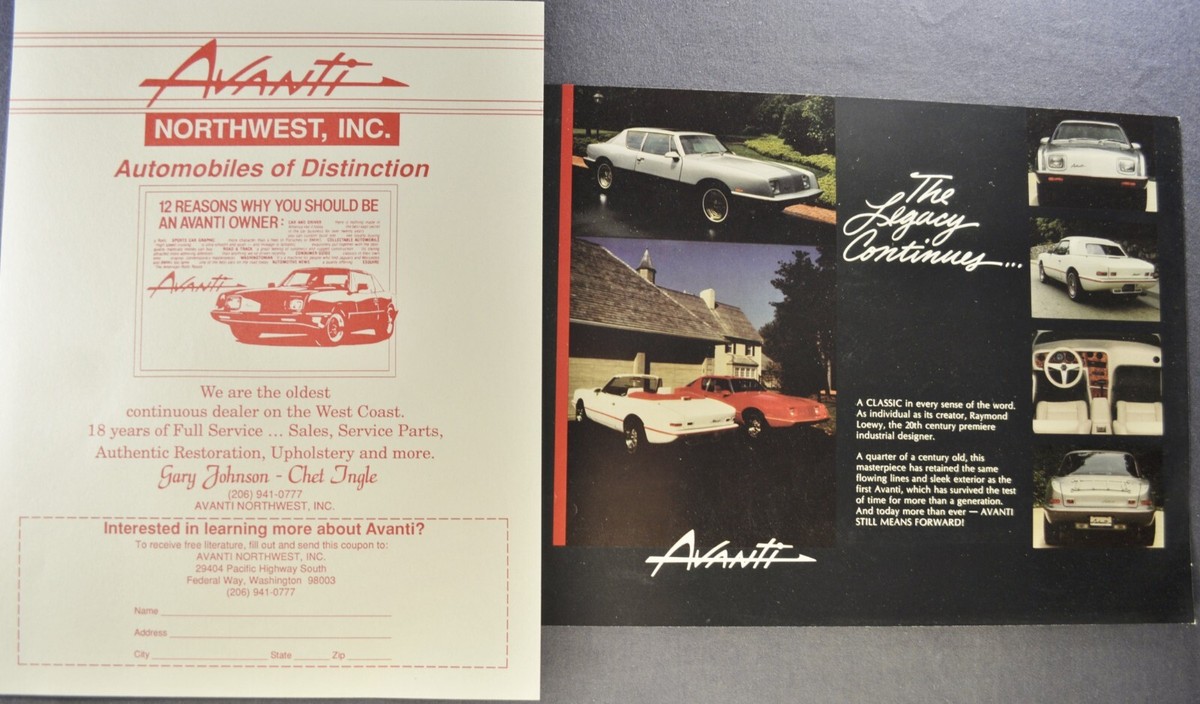 1987-1988 Studebaker Avanti Brochure Sheet Coupe Convertible