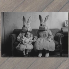 FLATCARD  Surreal Bunnies Baby Holding Victorian Odd Fantasy Creepy Weird Rabbit