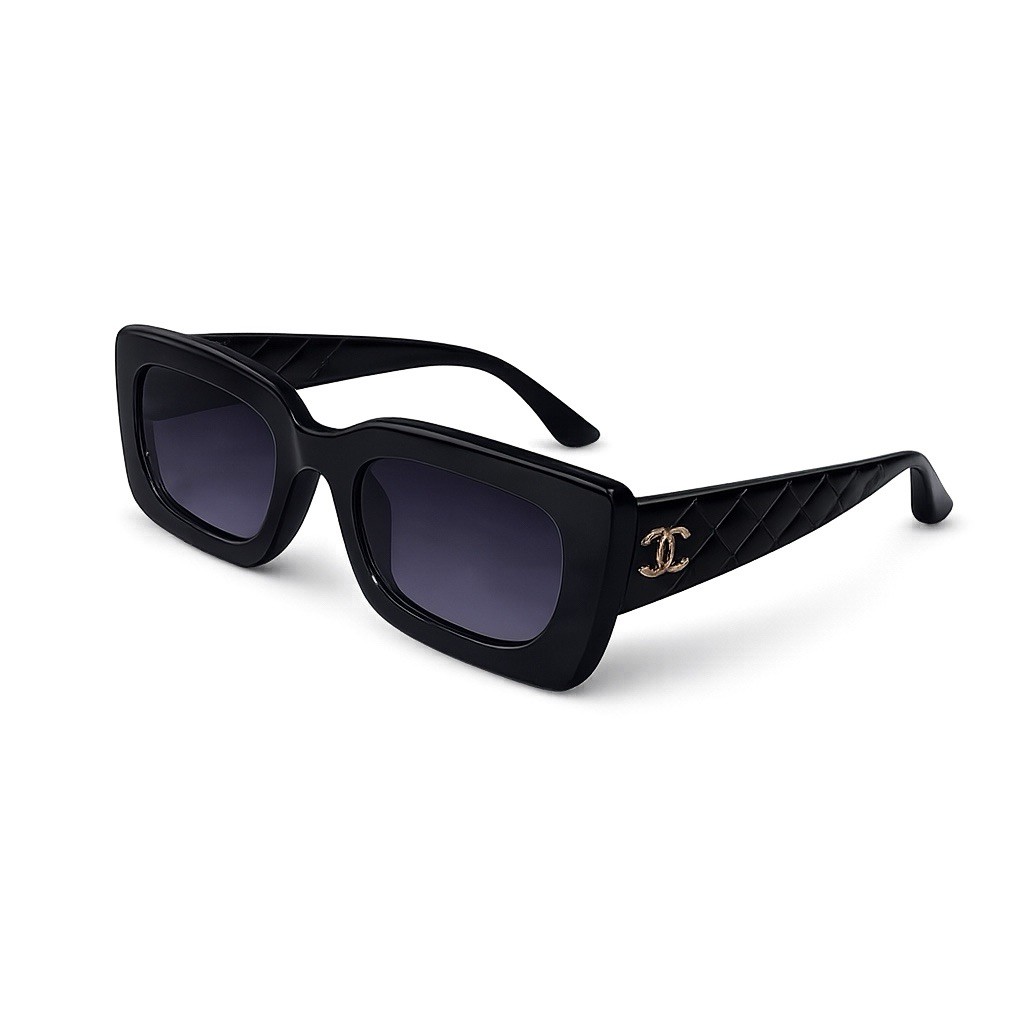 Black Thick Rectangular Rimmed Sunglasses With Go… - image 4