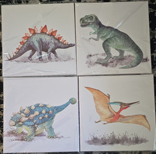 Handmade Set of 4 Dinosaur Nursery Art Prints - T-Rex, Stegosaurus