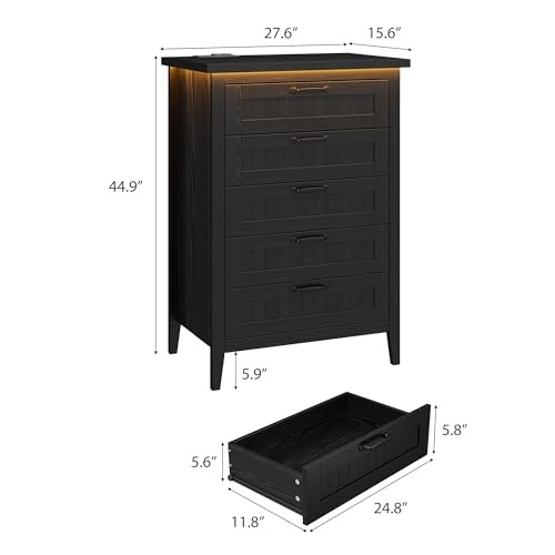 Tall 5 Drawer Dresser for Bedroom 15.6"D x 27.6"W x 44.9"H (5 Drawers) Black - Picture 2 of 6