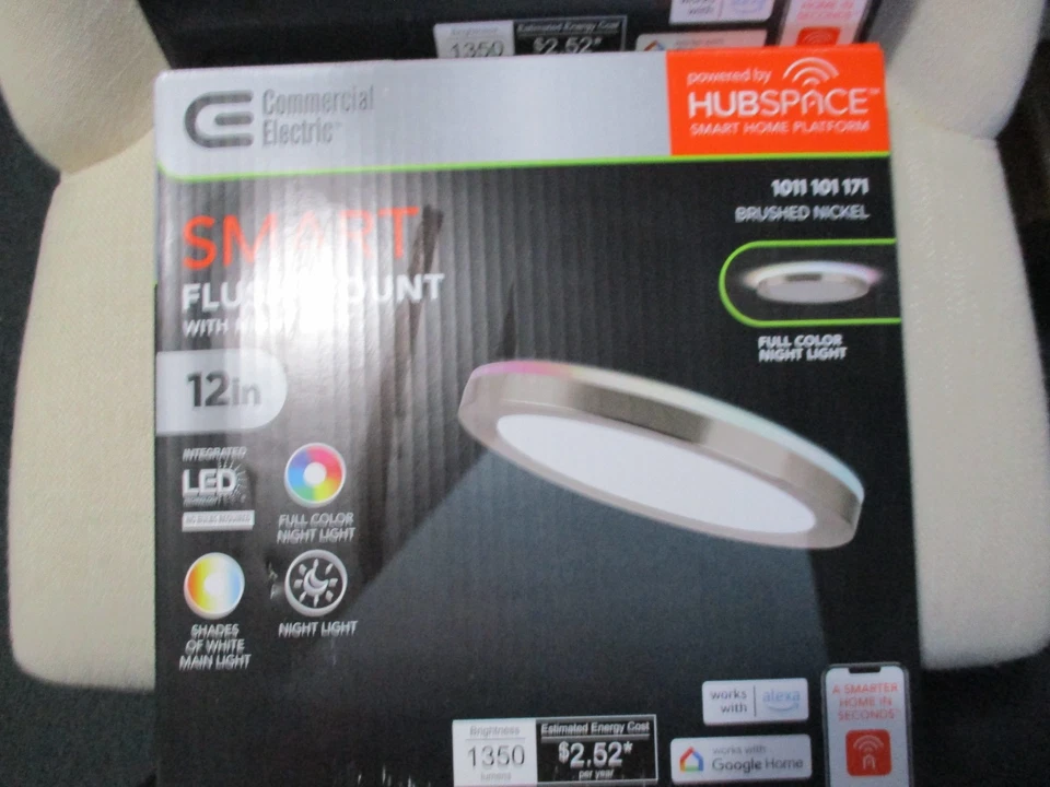 2 pk CE 12 in. LED Flush Mount Smart CCT RGB Br. Nickel w/ Night Light Hubspace - Image 2 of 4