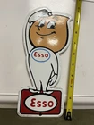 Vintage Esso Salute Oil Drop Boy Gasoline Die Cut Metal Porcelain Sign 10" READ
