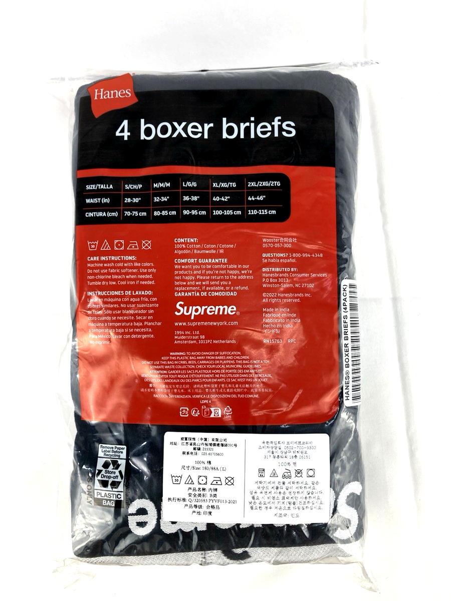 Supreme Hanes Boxer Briefs Size Mens 36-38 Large 4 Pack Black | eBay