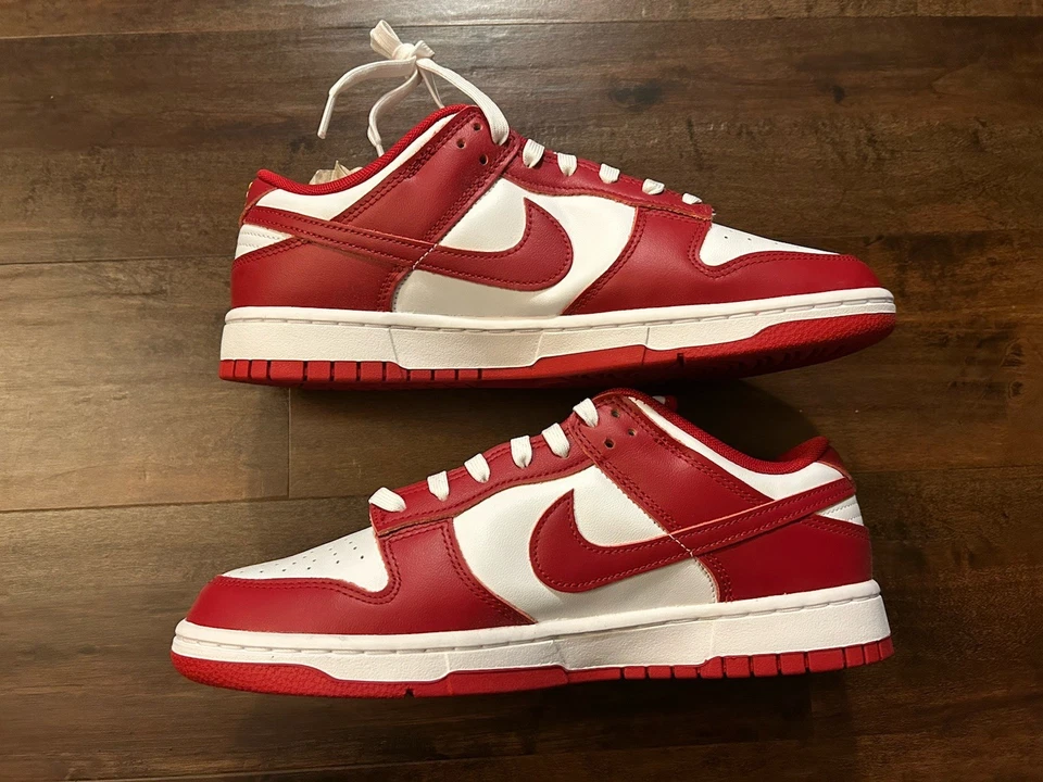 Nike Hombres Dunk Low Retro Blanco Gimnasio Rojo DD1391-602 Tenis Zapatos Talla 9.5 NUEVO Foto 3 de 4