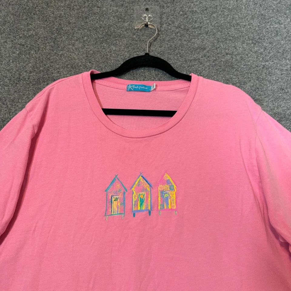 Camisa Fresh Produce Mujer XL Rosa Manga Corta Camiseta Playa Casa Tropical Foto 3 de 4