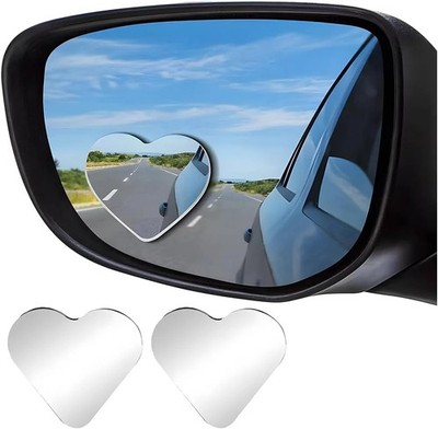 2PCS Car Blind Spot Mirrors, Heart Shaped Wide Angle Vehicle Blindspot Glass Con