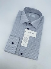 Eton Dress Shirt Mens XL 17 - 43 White Blue Geometric Floral Contemporary Fit