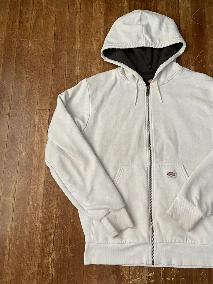 Sudadera De Colección Y2K Dickies Forrada Térmica Cremallera Completa Blanca Peso Pesado Para Hombre’s Grande Foto 3 de 4