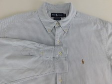 Ralph Lauren Polo Yarmouth Mens White Blue Striped Oxford Dress Shirt 17 36