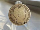 1899 BARBER ($.50) HALF DOLLAR COIN 90% SILVER, WORN, TONING, NICK ON EDGE