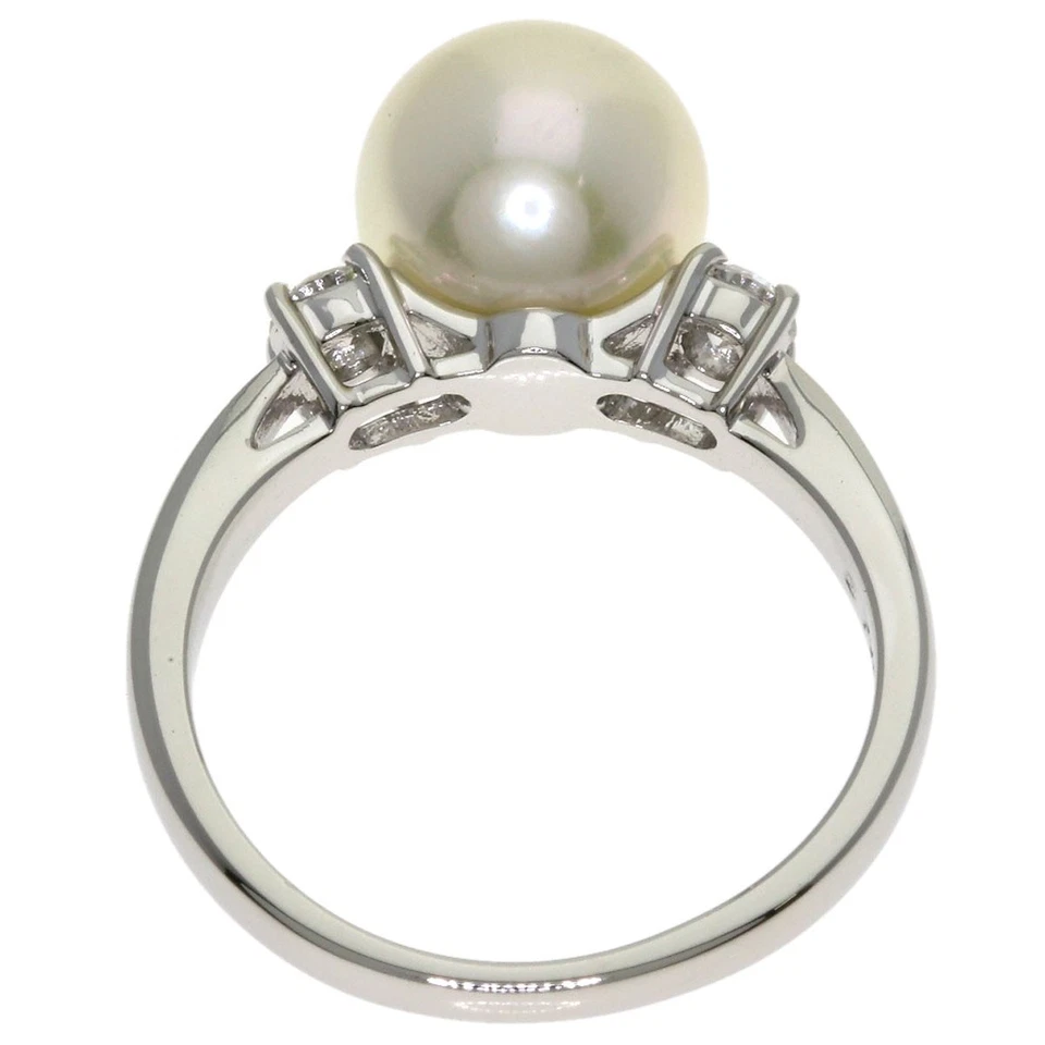 Anillo de diamantes con perlas y perlas MIKIMOTO platino PT950 damas [usado] Foto 4 de 4