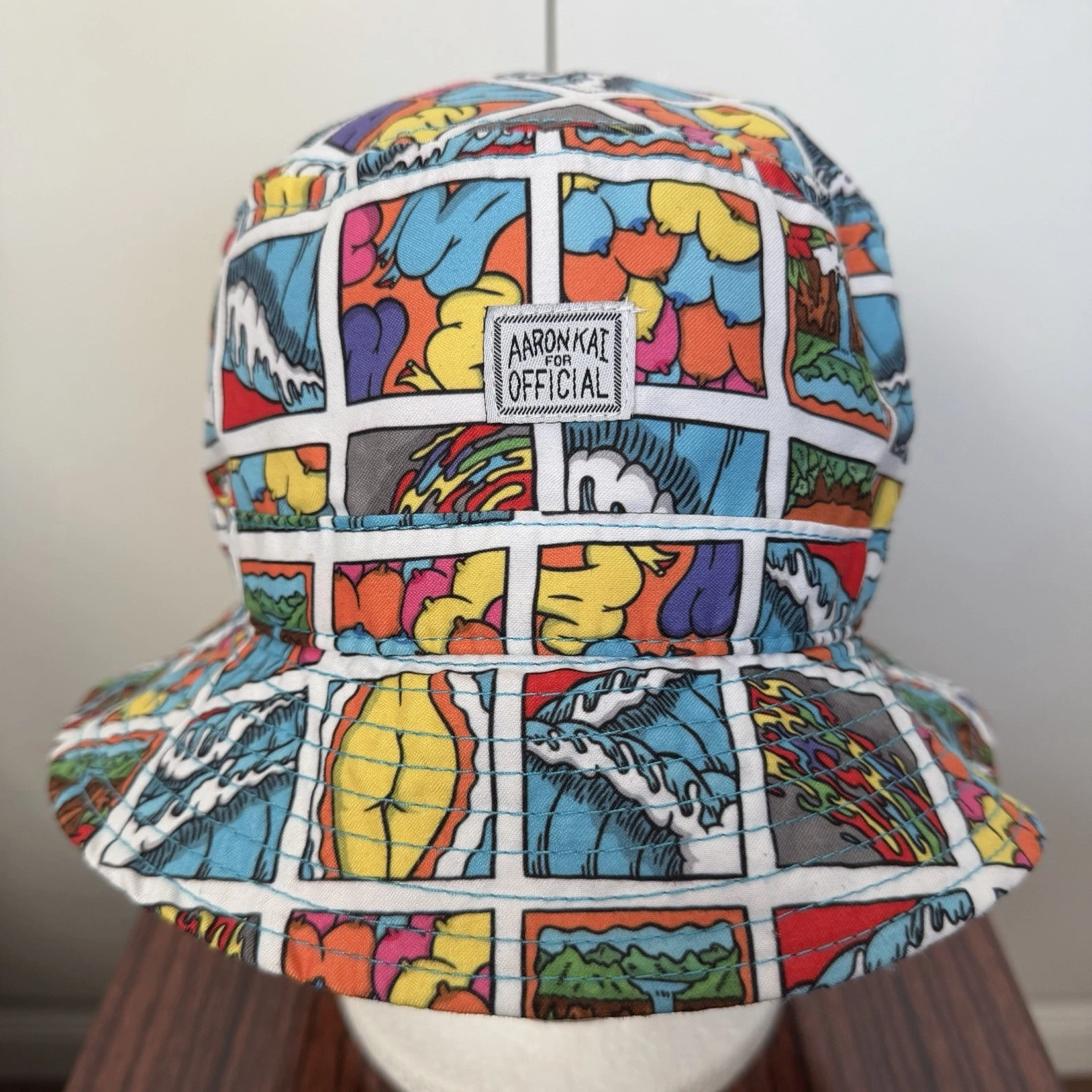 AARON KAI FOR OFFICIAL BUCKET HAT WAVES ADULT THEME ALL OVER PRINT POP ART BOOBS