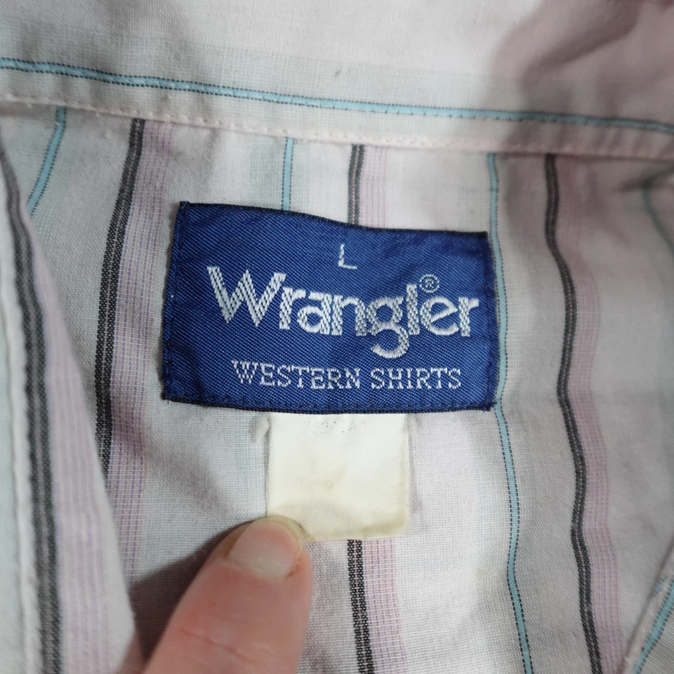 Vintage Wrangler Shirt Men L White Pink Stripe Western PearlSnap Rodeo 80s 14744 - Image 3 of 4