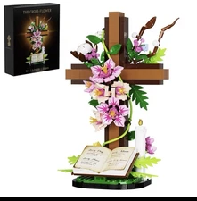 Jesus Cross Flower Building Set,Religious Cross Collectibles Blocks Toys Christm