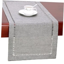 Grelucgo Handmade Hemstitch Gray Dining Table Runner Or Dresser Scarf, 14 x 108