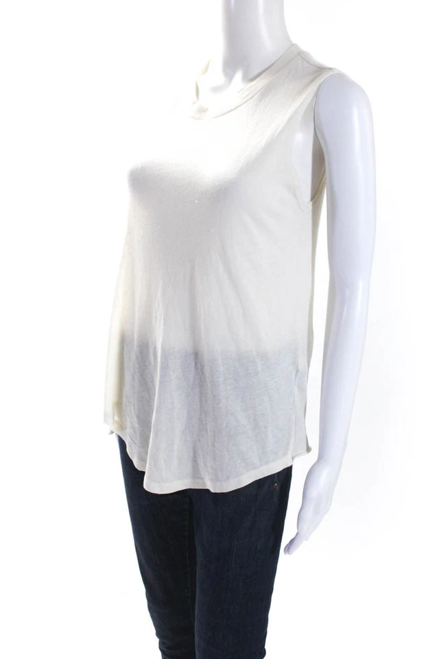 Raquel Allegra Womens Ivory Scoop Neck Textured Back Sleeveless Blouse Top Size0 - Image 2 of 4