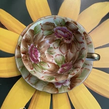 Shafford Japan Hand Painted Floral Gold Trim Tea Cup & Saucer