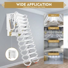 12 Step Wall Mounted Telescoping Loft Ladder Pull Down Folding Attic Stairs