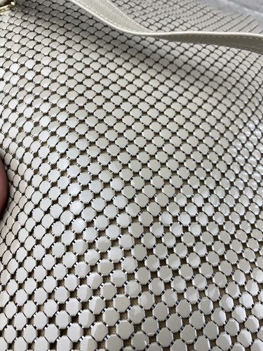 C.1960 Whiting & Davis Purse, Ivory Metal Mesh w/ Leather Strap, CLEAN!!! NOS? - Picture 12 of 12