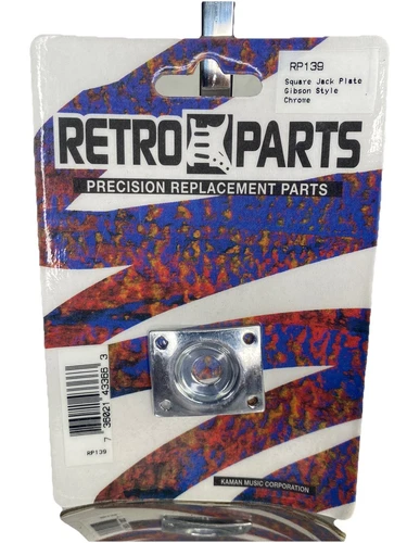 NIB Retro Parts Square Jack Guitar Plate Gibson Style Chrome