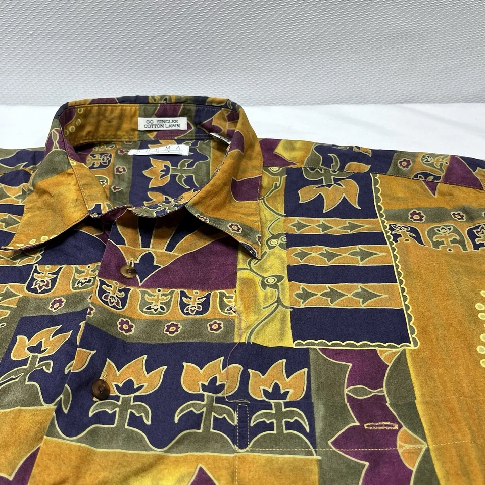 Vtg Burma Bibas Abstract Shirt Mens L 60 Singles Cotton Lawn Button Up Hawaiian - Image 2 of 4