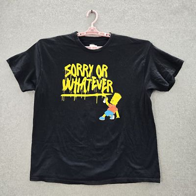 #ad The Simpsons Men Shirt L Black Graphic Sorry Or Whatever Bart Simpson Logo Tee $9.72