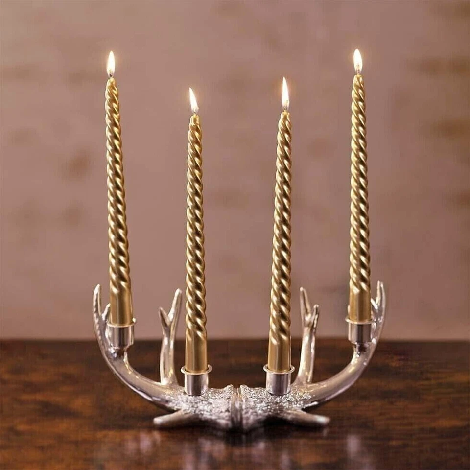 4pc Gold Taper Candle Set Twisted Home Wedding Party Decor Spiral Wax 25cm - Image 3 of 4