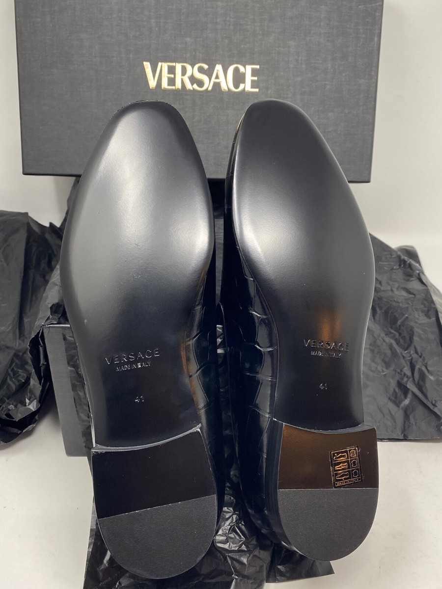 Versace Croc-Embossed Calfskin Smoking Slippers – Made in Italy Versace Mens Croc Embossed Calfskin Smoking Slipper, Size  main image 2