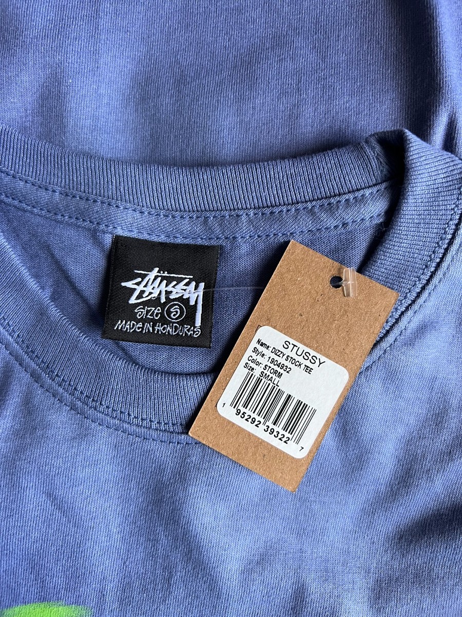 Stussy Dizzy Stock Tee - Size Small - Storm Blue - Brand New