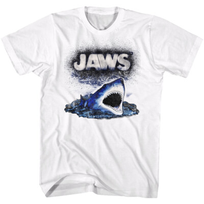 Jaws 70's Thriller Movie Shark Breaching Water Watch Out Men's T Shirt